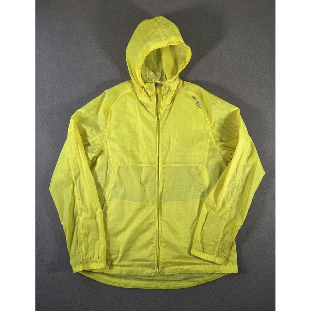 Saucony Jacket Mens XL Neon Yellow Lightweight Running Hood Zip High Visability